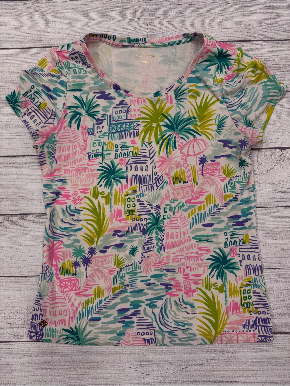 Lilly Pulitzer White Multi Palm Print Short Sleeve Tee